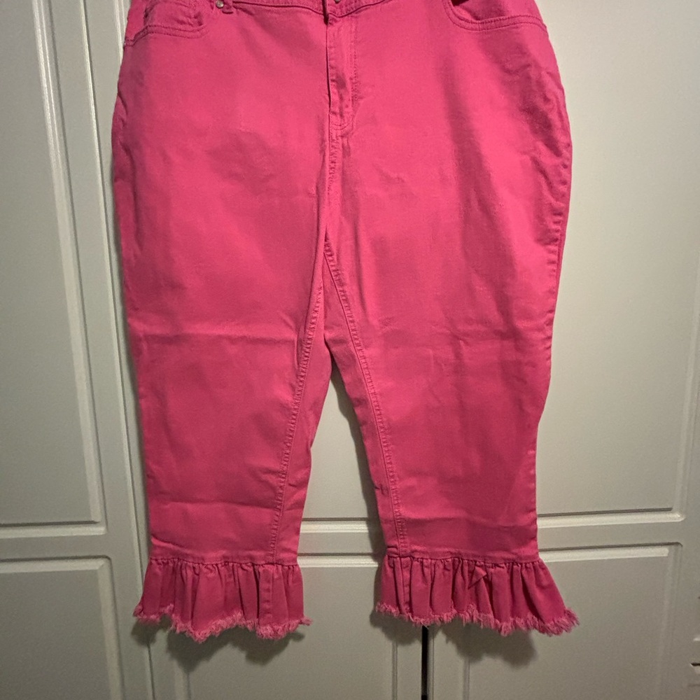 Pink Ruffle Hem Women's Jeans